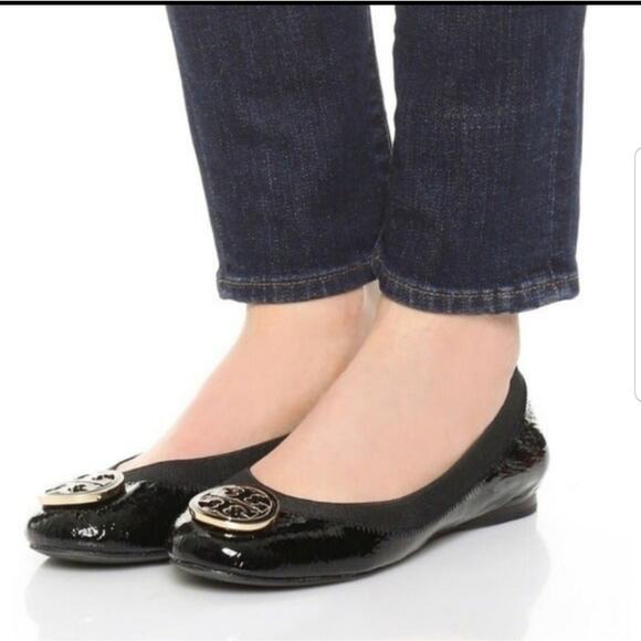TORY BURCH Women's Caroline Patent Black Leather Ballet Flats size 6.5 - Picture 1 of 12